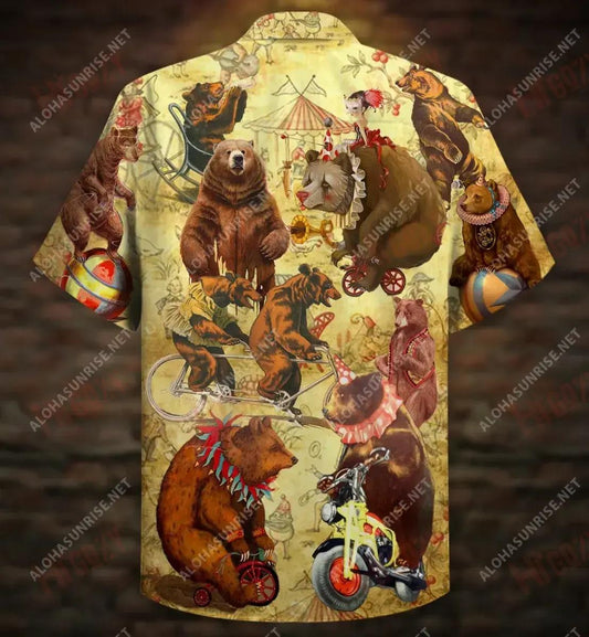 Circus Bears Unisex Short Sleeve Shirt Vacation Short Sleeve Tactical Hawaiian Shirt Hawaiian Shirt Pattern_Hawaiian Shirt Gift, Christmas Gift