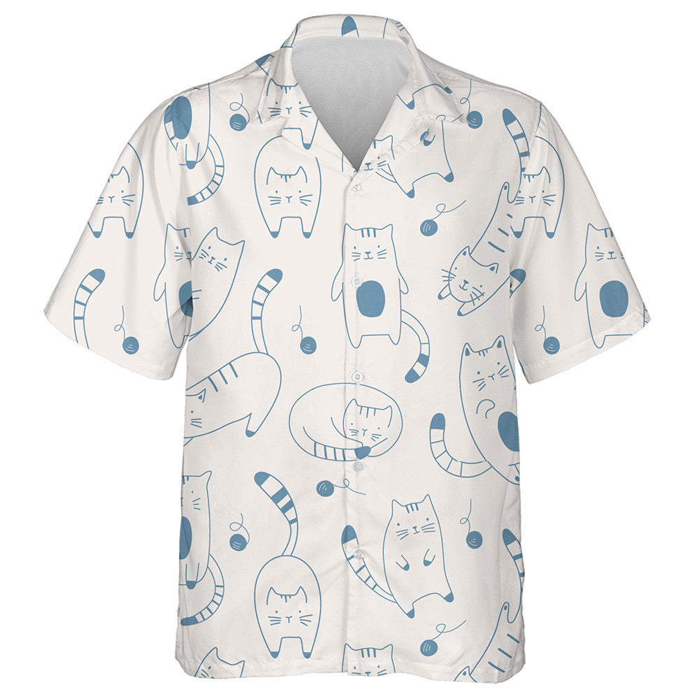 Cartoon Kitten Cute Cats In Sketch Style Hawaiian Shirt, Hawaiian Shirt Gift, Christmas Gift