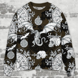 Dragon Flying With Skull Gothic Style Ugly Christmas Sweater, Christmas Gift, Gift Christmas 2024