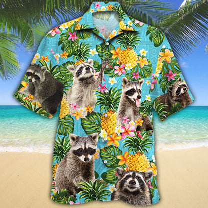 Raccoon With Pineapple Tropical Palm Leaves Pattern Hawaiian Shirt, Hawaiian Shirt Gift, Christmas Gift
