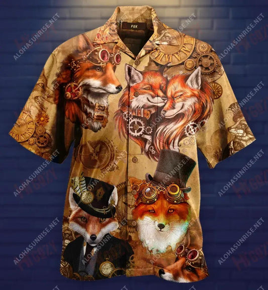 Steampunk Fox Léine Gearr Haváís Aigéan Aloha Shirt Léinte Seanré Haváíais Patrún Léine Haváíais, Bronntanas Léine Haváís, Bronntanas Nollag