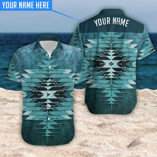 Turquoise Triangle Design Custom Name Hawaiian Shirt, Hawaiian For Gift
