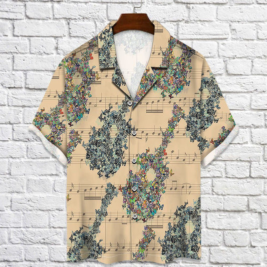 Peace Symbolism Guitar Butterfly Holiday Gifts Pattern Hawaiian Shirt, Hawaiian Shirt Gift, Christmas Gift