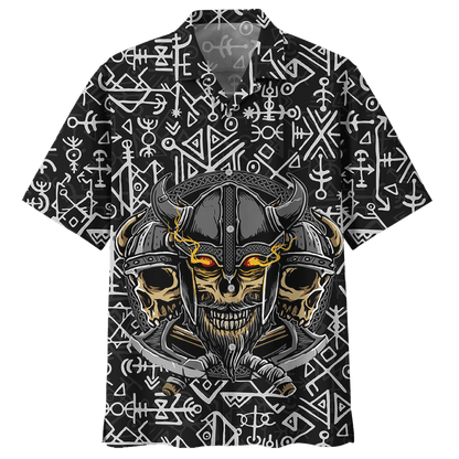 Black And Yellow Viking Ghost Pattern Hawaiian Shirt, Hawaiian For Gift