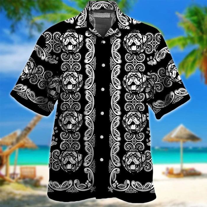 Awesome Rottweiler Black And White Pattern Hawaiian Shirt, Hawaiian For Gift