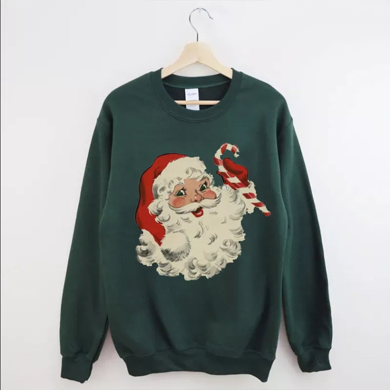 Sweatshirt Retro Santa, Geansaí Nollag gleoite, Geansaí Geimhridh na Nollag