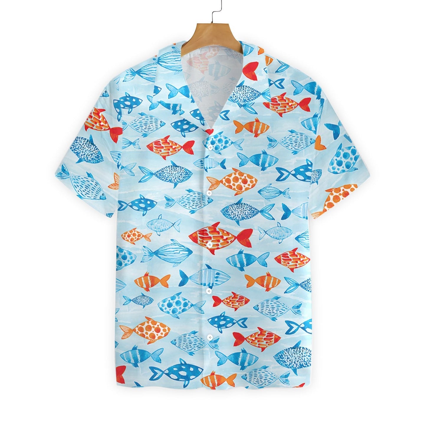 Hand Drawn Colored Fish Water Pattern Design Hawaiian Shirt, Hawaiian Shirt Gift, Christmas Gift