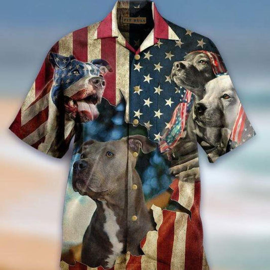 Pitbull Protect American Hawaiian Aloha Shirts Hawaiian Shorts Beach Short Sleeve, Hawaiian Shirt Gift, Christmas Gift