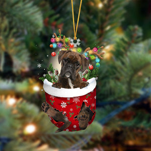 BRINDLE Boxer-In Christmas Pocket Two Sides Christmas Plastic Hanging Ornament, Christmas Gift, Christmas Decoration