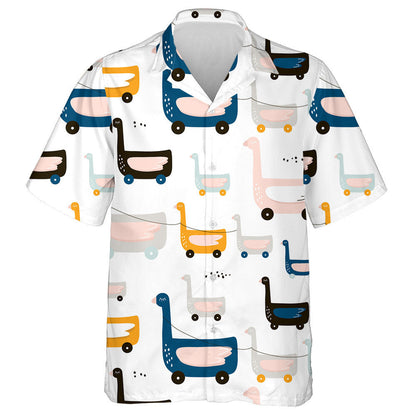 Hand Drawn Cute Duck On Wheels Hawaiian Shirt, Hawaiian For Gift