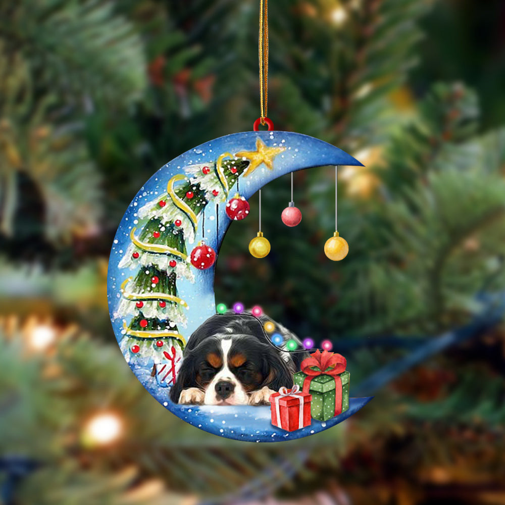 Cavalier King Charles Spaniel-Sleep On The Moon Christmas Two Sided Christmas Plastic Hanging Ornament, Happy Christmas Ornament, Christmas Gift, Christmas Decoration
