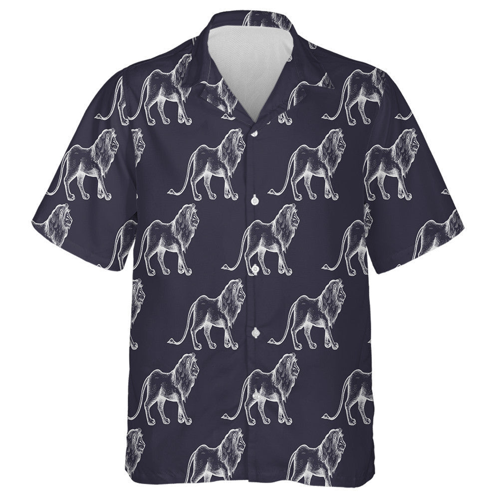 Old Engraving African Lions On Black Background Hawaiian Shirt, Hawaiian Shirt Gift, Christmas Gift
