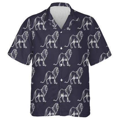 Old Engraving African Lions On Black Background Hawaiian Shirt, Hawaiian Shirt Gift, Christmas Gift
