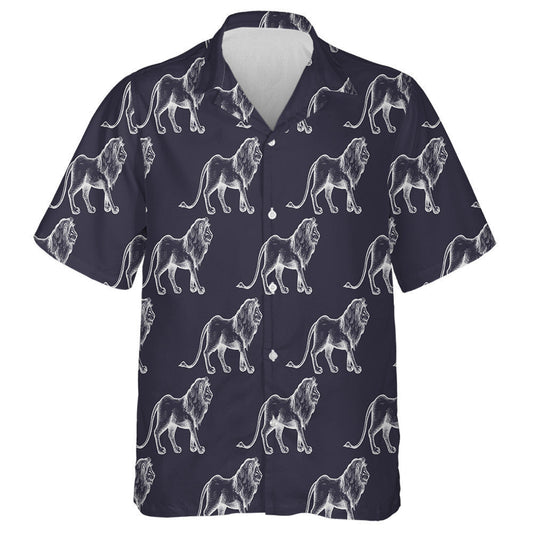 Old Engraving African Lions On Black Background Hawaiian Shirt, Hawaiian Shirt Gift, Christmas Gift