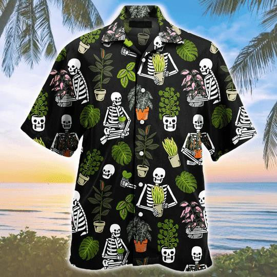 Beautiful Plant Potted Gardener Skull Pattern Hawaiian Shirt, Hawaiian For Gift