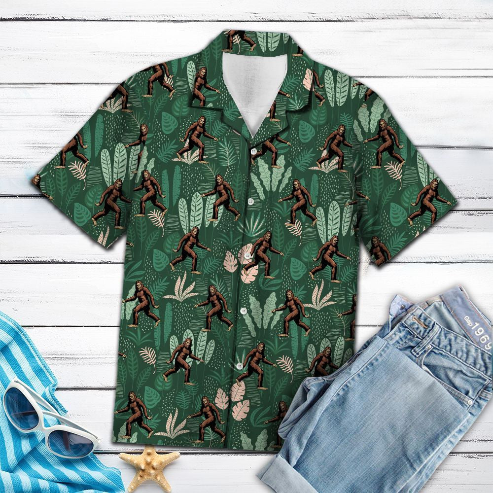 Bigfoot Walking Into Forest Design Hawaiian Shirt, Hawaiian For Gift