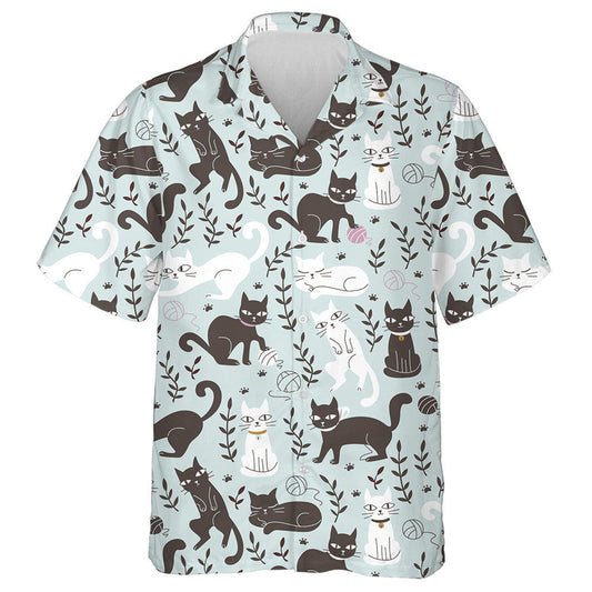 Black And White Cats In Doodle Style Hawaiian Shirt, Hawaiian Shirt Gift, Christmas Gift