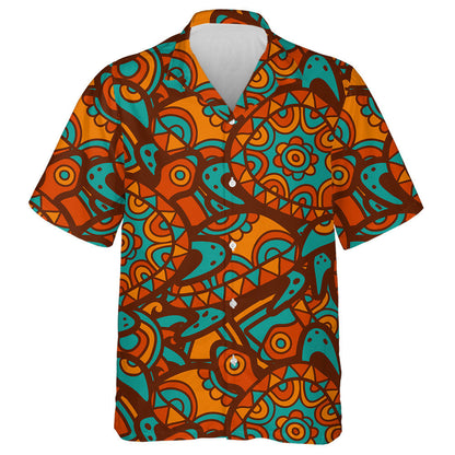 Hand Drawn Tribal Blue And Orange Background Hawaiian Shirt, Hawaiian Shirt Gift, Christmas Gift