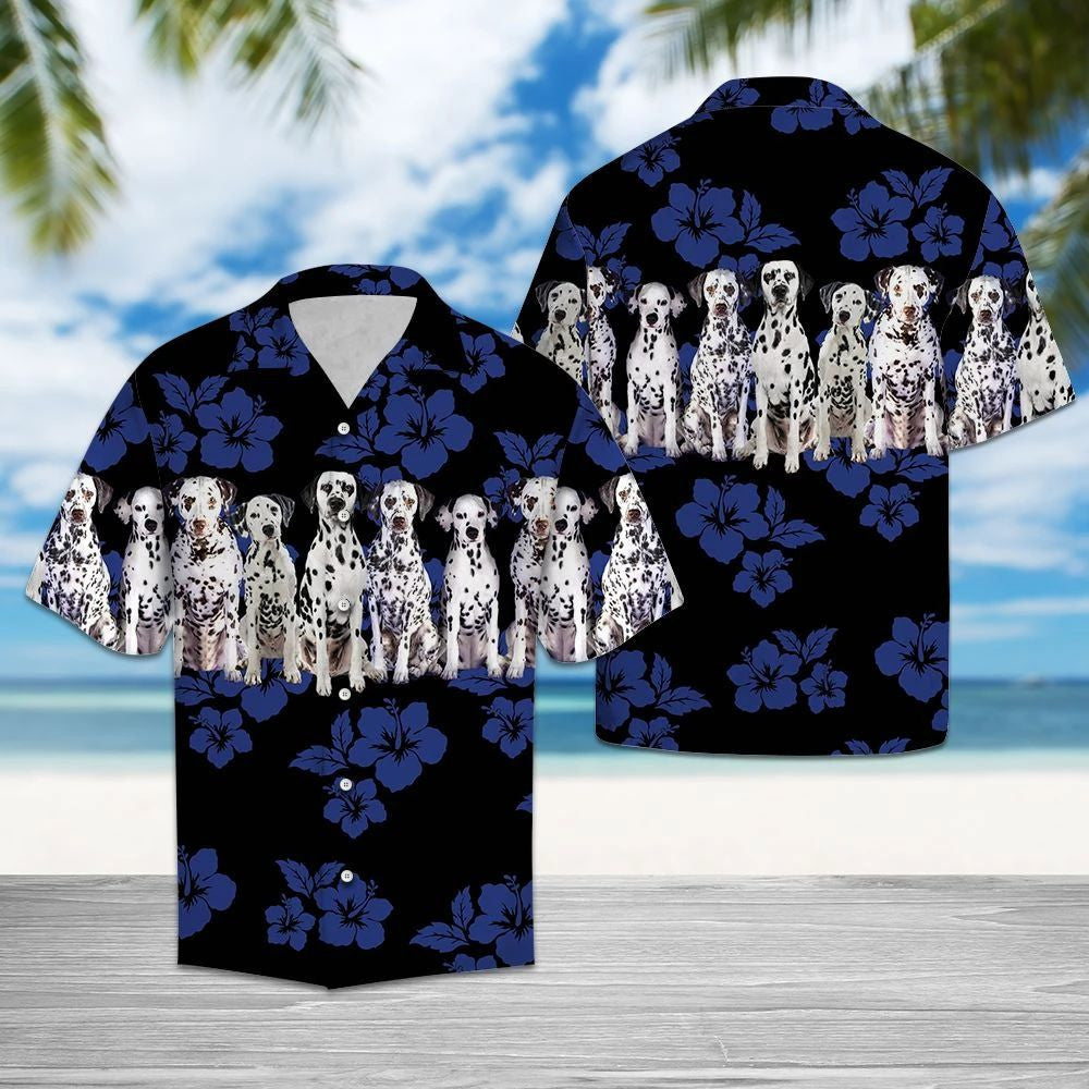Awesome Dalmatian Tropical Hibiscus On Black Pattern Hawaiian Shirt, Hawaiian Shirt Gift, Christmas Gift