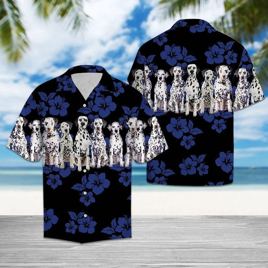 Awesome Dalmatian Tropical Hibiscus On Black Pattern Hawaiian Shirt, Hawaiian Shirt Gift, Christmas Gift