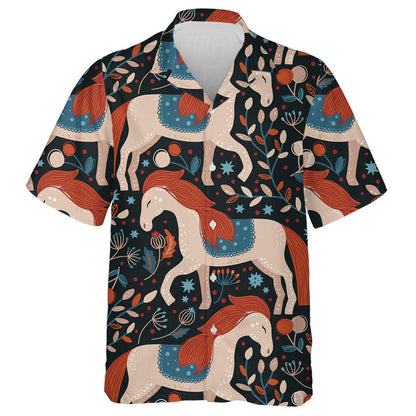 Hand Drawn Cartoon Dreamy Nordic Horse Hawaiian Shirt, Hawaiian Shirt Gift, Christmas Gift