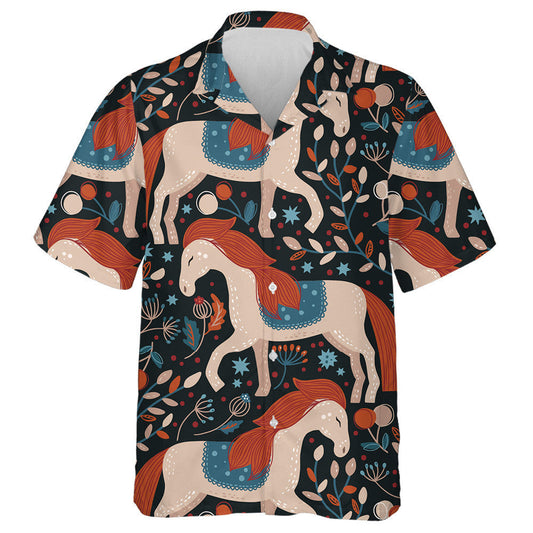Hand Drawn Cartoon Dreamy Nordic Horse Hawaiian Shirt, Hawaiian Shirt Gift, Christmas Gift