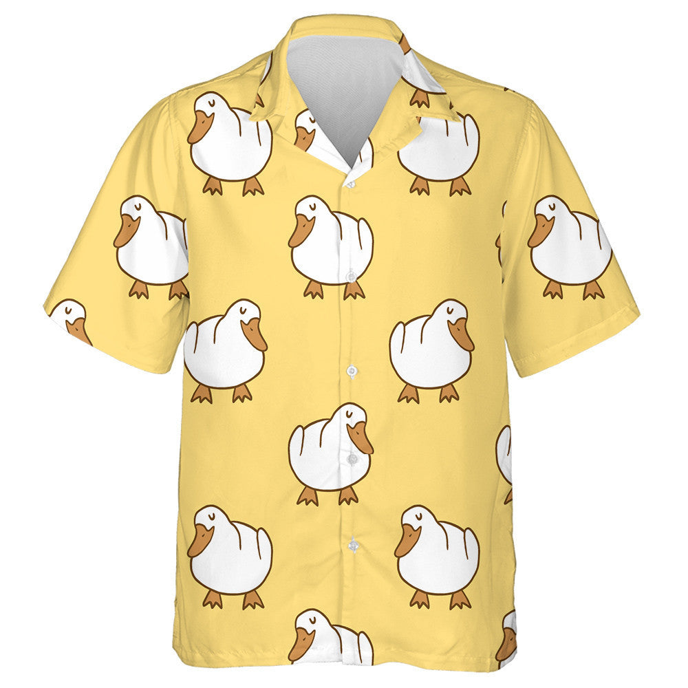 Hand Drawn Little Duck Sleeping On Yellow Hawaiian Shirt, Hawaiian Shirt Gift, Christmas Gift