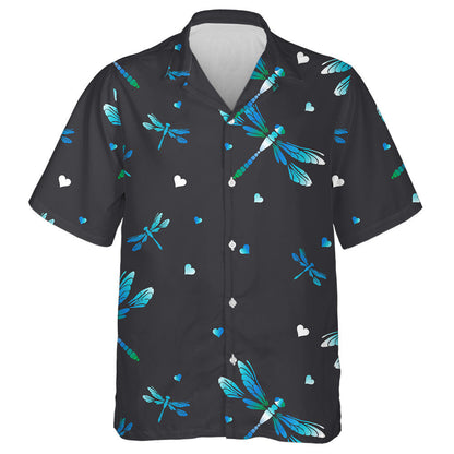 Bright Blue Flying Dragonfly And Heart Hawaiian Shirt, Hawaiian For Gift