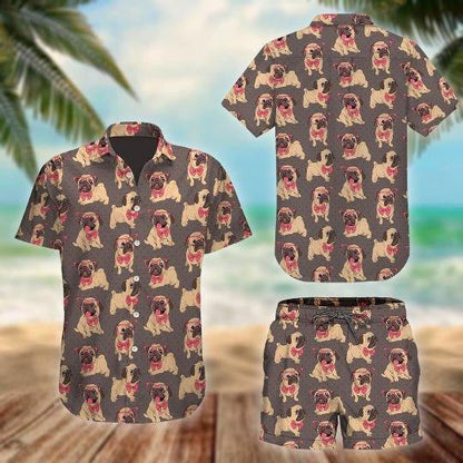 Madra Pug gleoite Ar Chúlra Liath Dearadh Léine Haváís, Bronntanas Léine Haváíais, Bronntanas Nollag