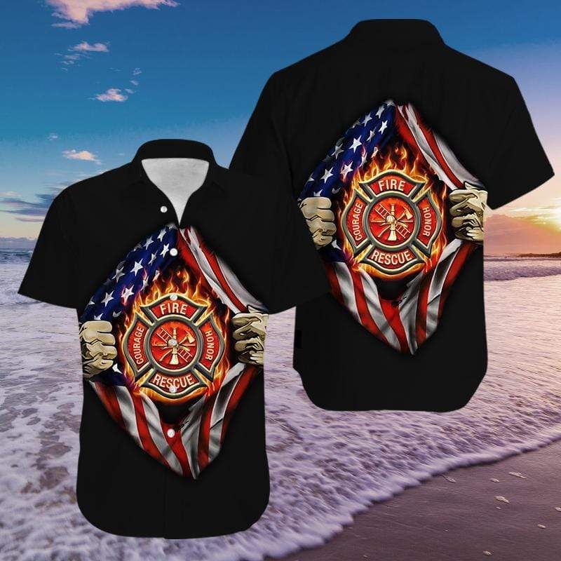 Black Firefighter Hawaiian Aloha Shirts,Hawaiian Shirt Gift, Christmas Gift