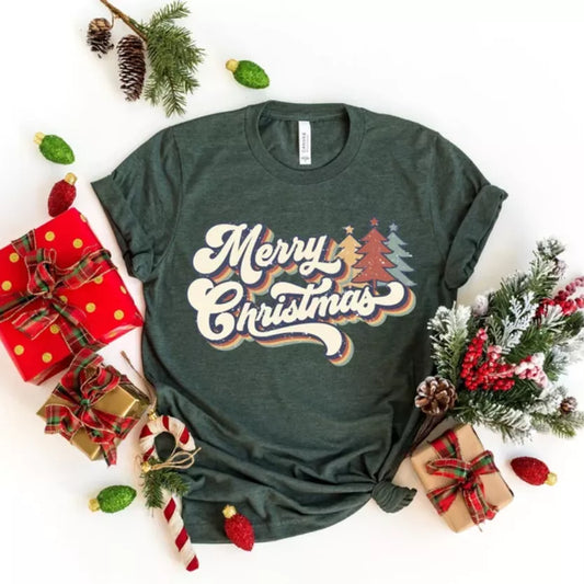 Vintage Merry Christmas T-Shirt, Christmas Sweatshirt Cute, Christmas Winter Sweatshirt