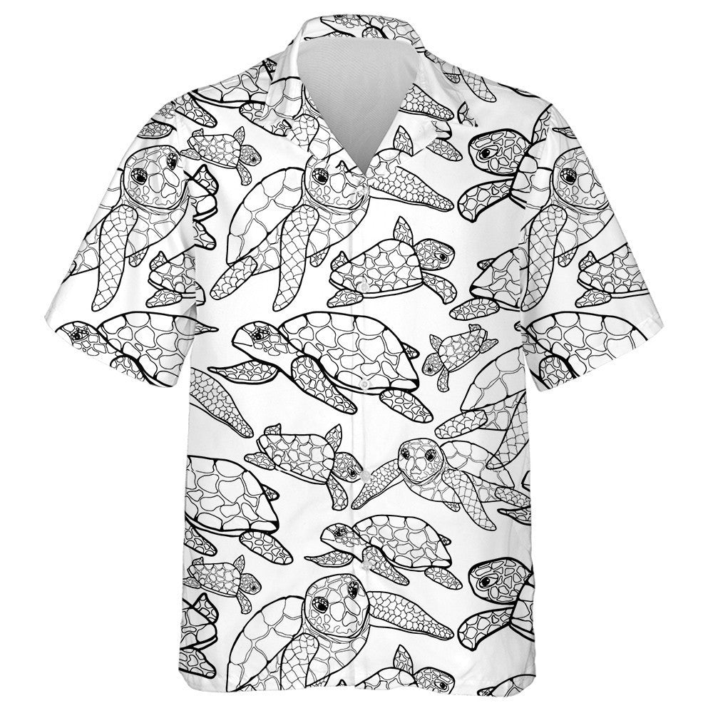 Sketch Of Abstract Turtle On A Black Background Hawaiian Shirt, Hawaiian Shirt Gift, Christmas Gift