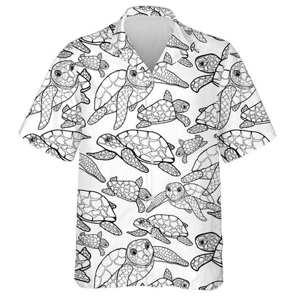 Sketch Of Abstract Turtle On A Black Background Hawaiian Shirt, Hawaiian Shirt Gift, Christmas Gift