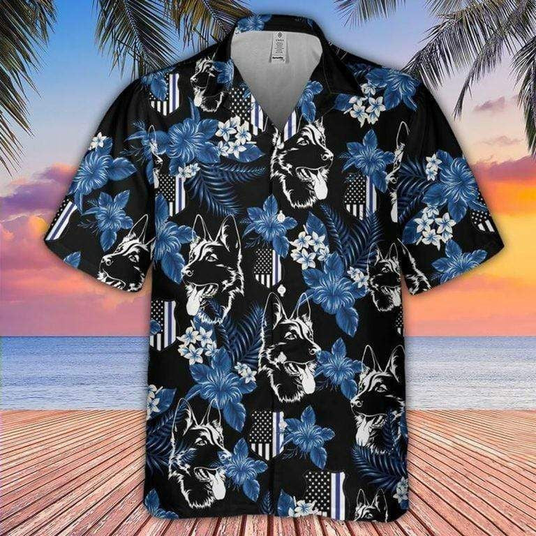 German Shepherd Police Dog Background Hawaiian Shirt,Hawaiian Shirt Gift, Christmas Gift
