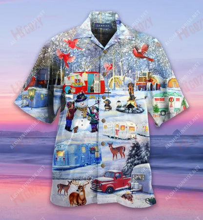 Ag Campáil Roimh an Nollaig Léine Gearr Muinchille Gearr Léinte T an tSamhraidh Léine Haváíais Oirbheartaíochta Léinte haváíais do Mhná, Bronntanas Léine Haváís, Bronntanas Nollag