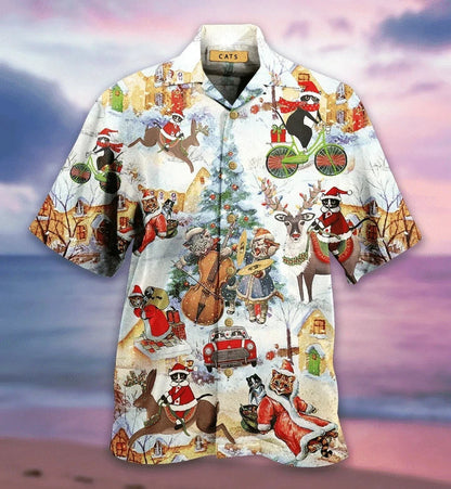 Meowy Christmas Funny Cat Santa Activities Hawaiian Shirt, Hawaiian Shirt Gift, Christmas Gift