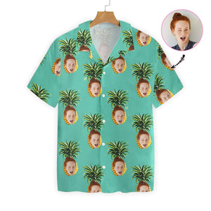 Funny Face In Pineapples Custom Photo Hawaiian Shirt,Hawaiian Shirt Gift, Christmas Gift