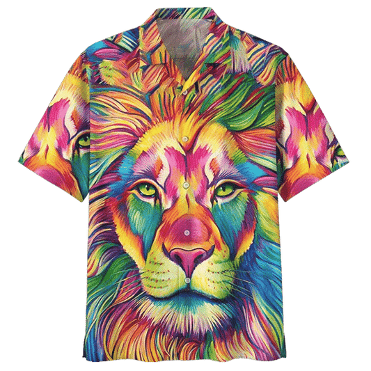 Watercolor Lion Background Design Hawaiian Shirt, Hwaiian For Gift