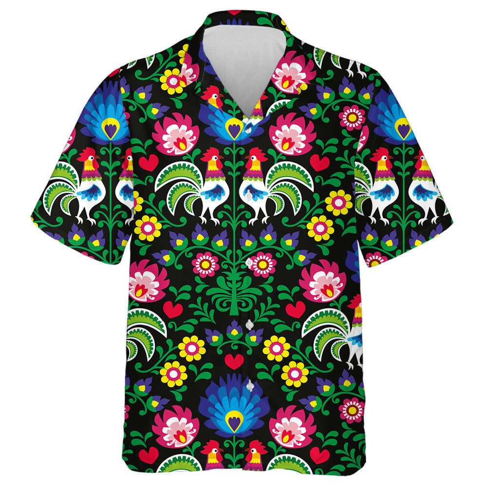 Beautiful Chicken With Wzory Lowickie And Wycinanka Hawaiian Shirt, Hawaiian Shirt Gift, Christmas Gift