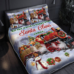 Christmas Quilt bedding Set, All the world is happy when Santa Claus comes, Santa Train Bedroom Set Bedlinen 3D ,Bedding Christmas Gift,Bedding Set Christmas