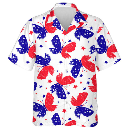 Tricolor Grunge Butterflies Patriotic Star White Background Hawaiian Shirt, Hawaiian Shirt Gift, Christmas Gift