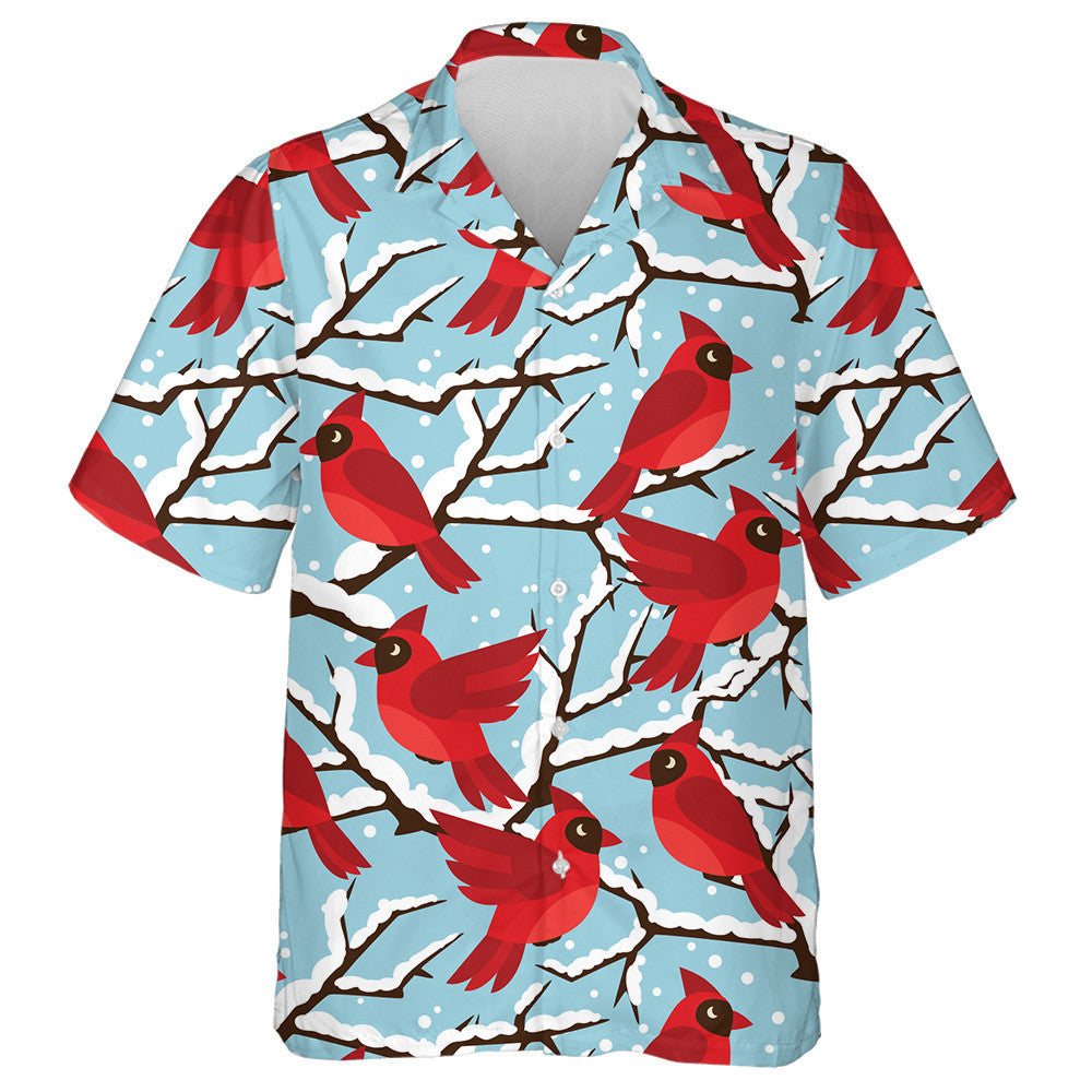 Happy Holidays Red Cardinal Bird And Snow Hawaiian Shirt, Hawaiian Shirt Gift, Christmas Gift