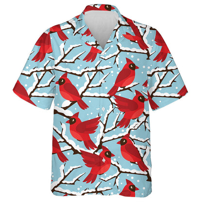 Happy Holidays Red Cardinal Bird And Snow Hawaiian Shirt, Hawaiian Shirt Gift, Christmas Gift