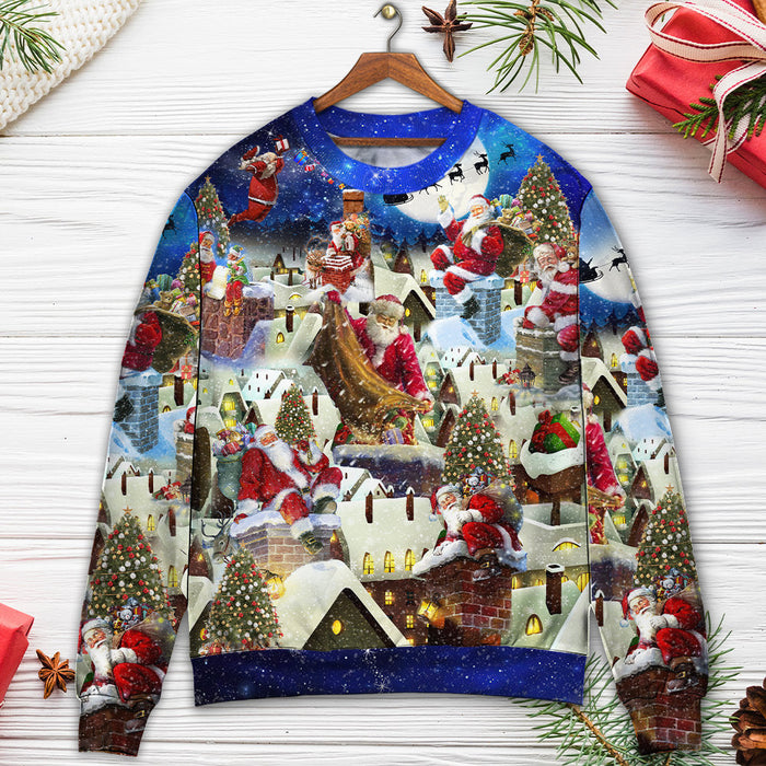 Christmas Up On Rooftop Santa's Busiest Night With Reindeer Ugly Christmas Sweater, Christmas Gift, Gift Christmas 2024