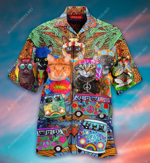 Make Biscuits, Not War Hippie Cat Short Hawaiian Shirt Summer Hawaiian T Shirts Custom Hawaiian Shirts Funny Hawaiian Shirts, Hawaiian Shirt Gift, Christmas Gift