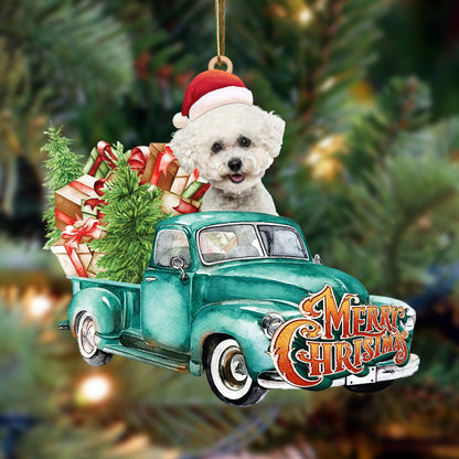 Bichon Frise-Green Truck Hanging Christmas Plastic Hanging Ornament, Christmas Ornament Gift, Christmas Gift, Christmas Decoration