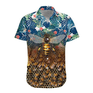 Palm Leaves Flora And Bee Dramatic Hawaiian Shirt,Hawaiian Shirt Gift, Christmas Gift