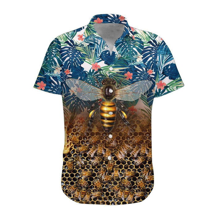 Palm Leaves Flora And Bee Dramatic Hawaiian Shirt,Hawaiian Shirt Gift, Christmas Gift