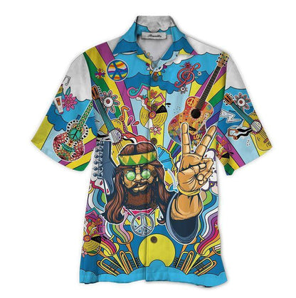 Buachaill Agus Giotár Hippie Cúlra Trópaiceach Dearadh Léine Haváí, Bronntanas Léine Haváíais, Bronntanas Nollag