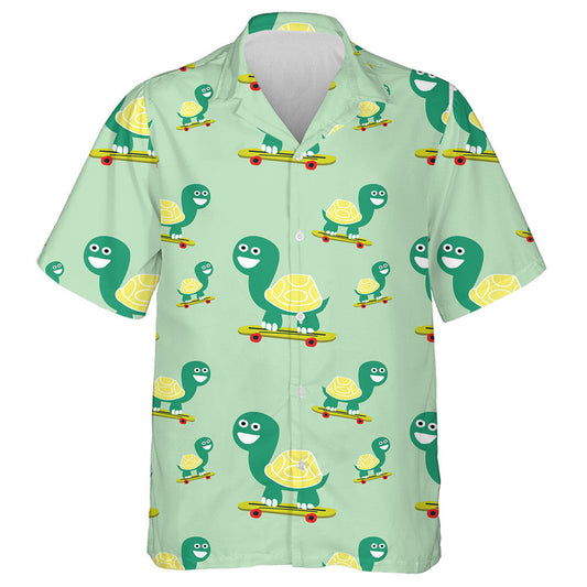 Happy Little Green Turtle Play Skateboarding Hawaiian Shirt, Hawaiian Shirt Gift, Christmas Gift